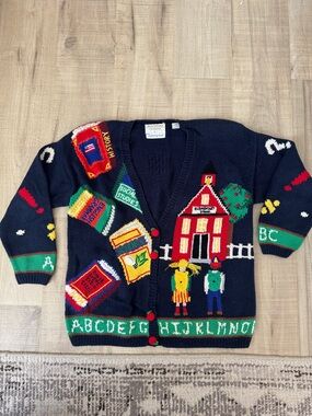 Marisa Christina Vintage Teacher School Theme Sweater Size large